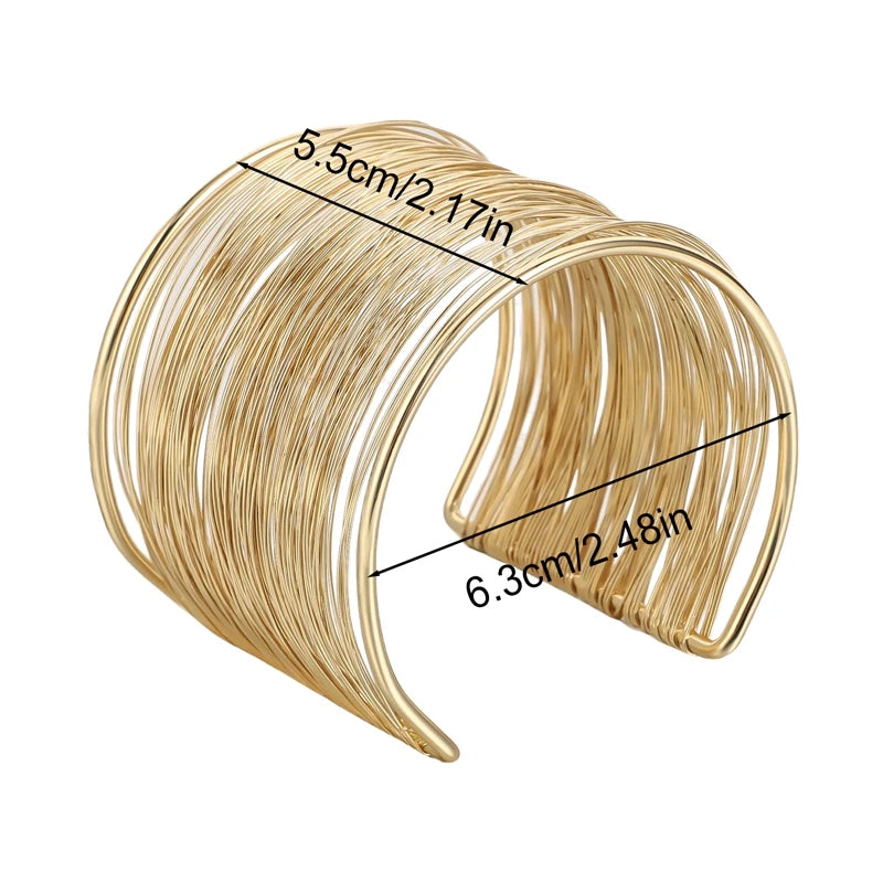 Cuff Bangle Bracelet for Women Open Wide Wire Bracelets Gold Color Wrist Cuff Wrap Bracelet