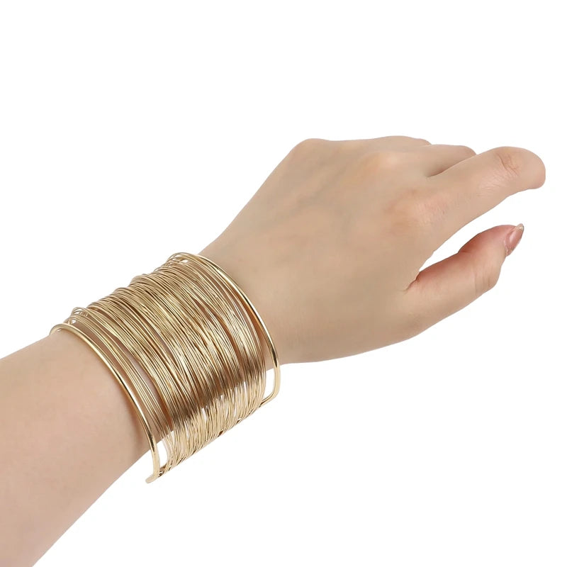 Cuff Bangle Bracelet for Women Open Wide Wire Bracelets Gold Color Wrist Cuff Wrap Bracelet