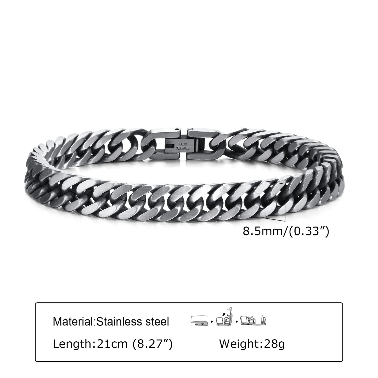 Vnox Chunky Retro Cuban Chain Bracelets for Men, Vintage Antique Stainless Steel Curb Dome Link Wristband, Cool Outfit Jewelry