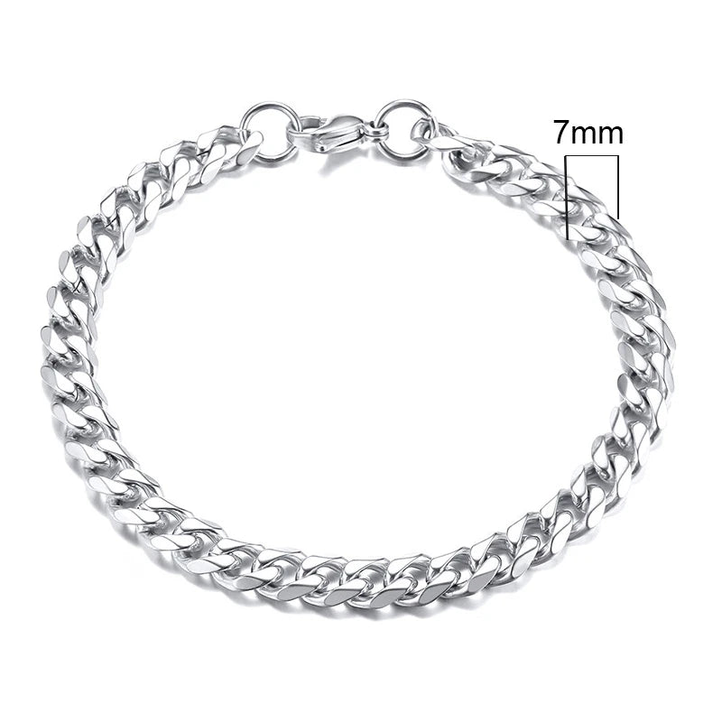 New Sliver Color Cuban Chain Charm Bracelet For Men Women High Quality Stainless Steel Hand Chain Punk Bracelets Jewelry Gift