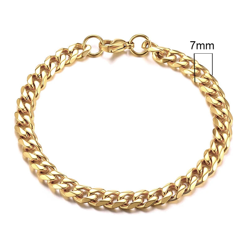 New Sliver Color Cuban Chain Charm Bracelet For Men Women High Quality Stainless Steel Hand Chain Punk Bracelets Jewelry Gift